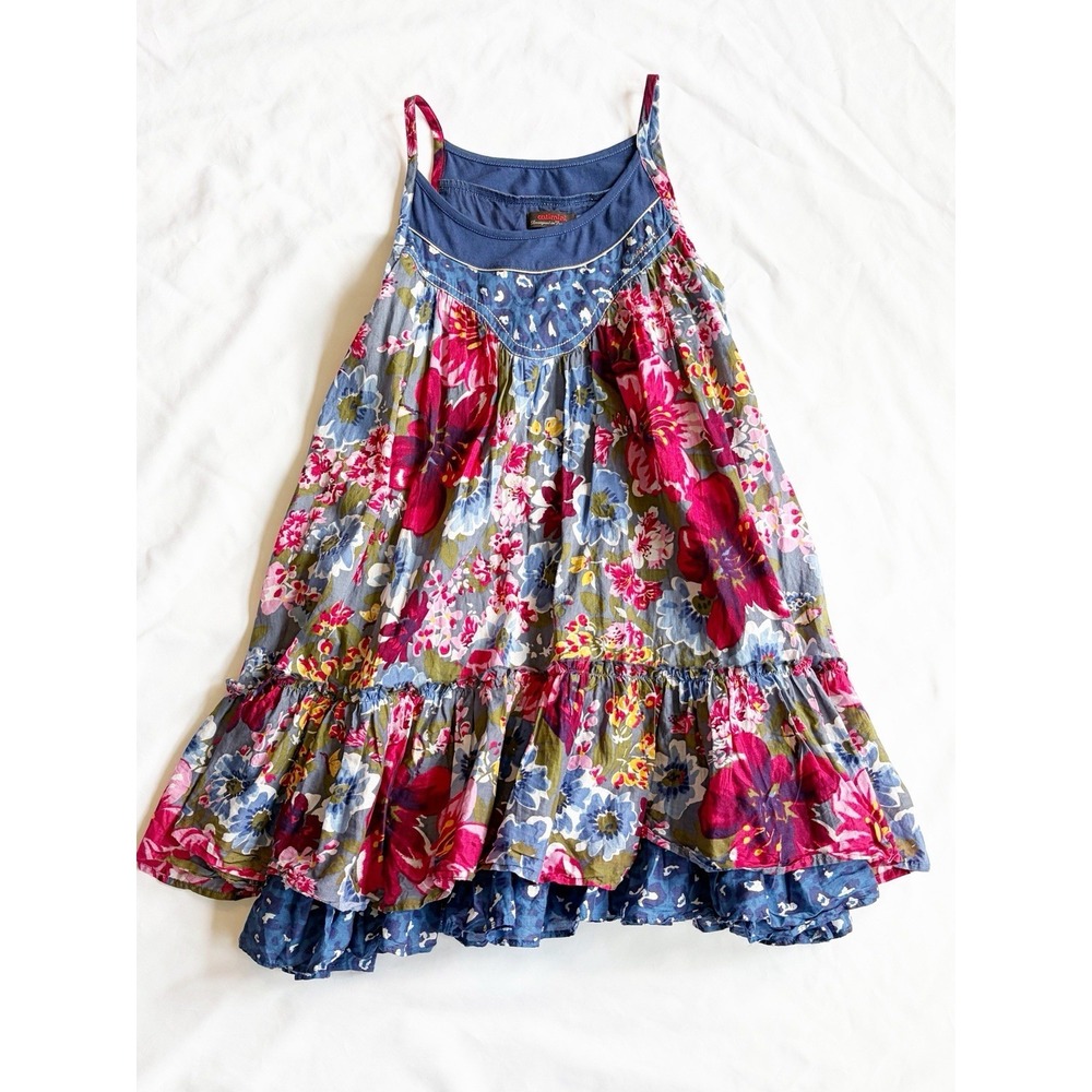 Catimini Parisian Designer Boho Ruffle Boutique Floral Dress Girls 10 Blue Pink